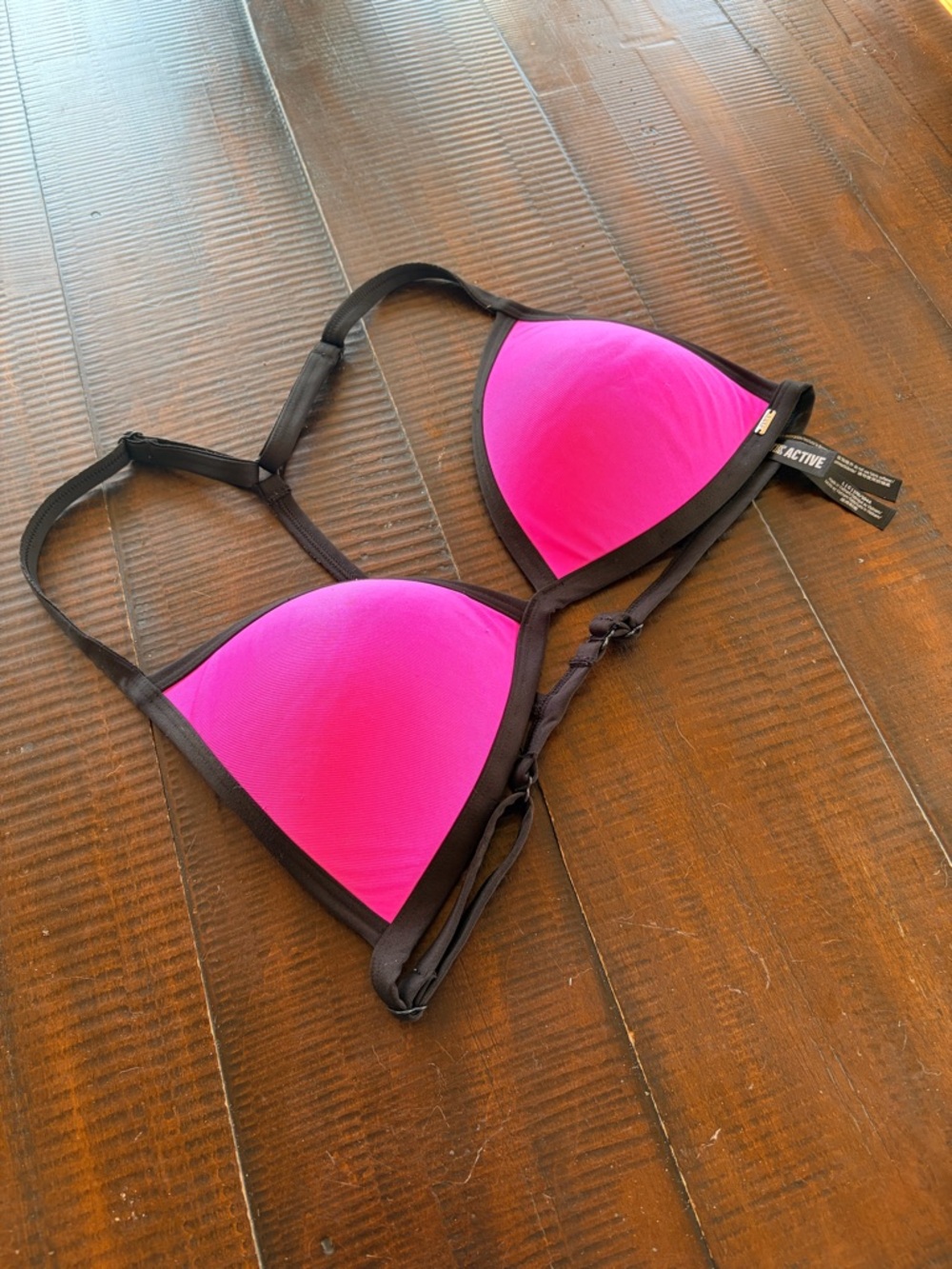 PINK Victoria's Secret Hot Pink and Black Triangle Bikini Top